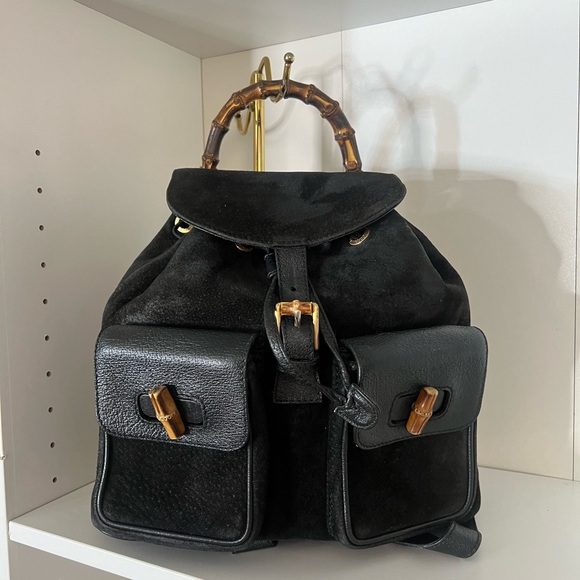 🔥🔥 GUCCI suede and leather bamboo backpack - Picture 1 of 9